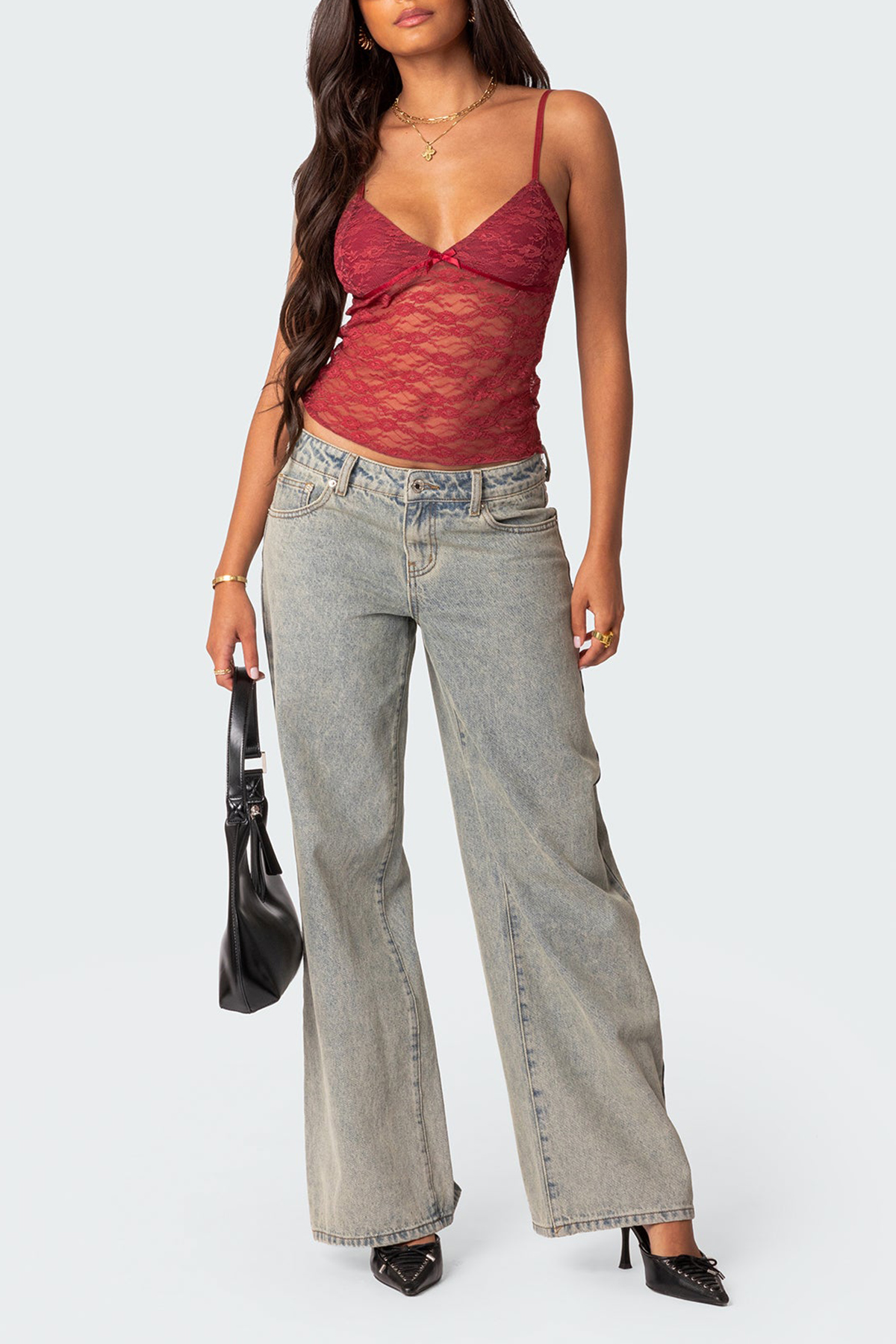 Bow Transparent Lace Tank Top