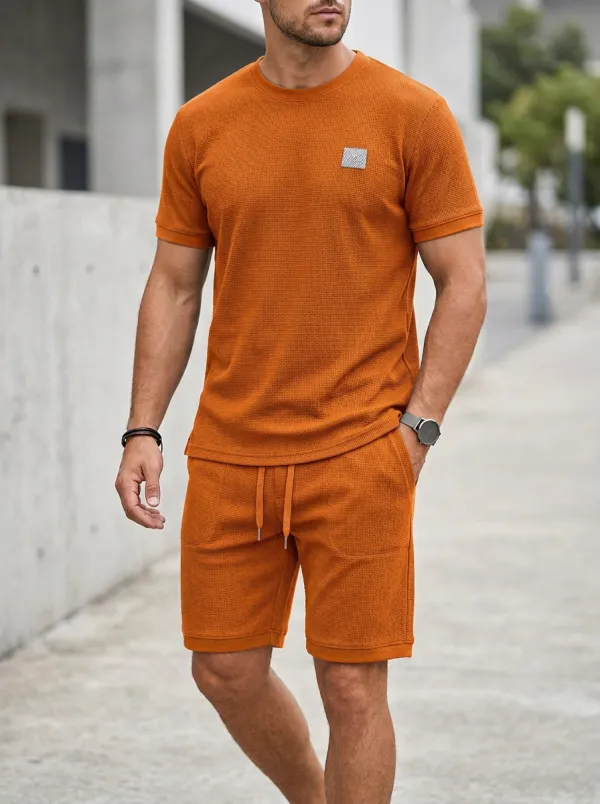 Everyday Waffle Texture Geometric Pattern Profile Men's T-Shirt And Shorts Set