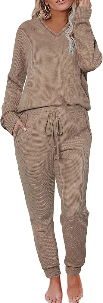 Women's Long Sleeve Knit Loungewear Set Jogger Pants Outfit