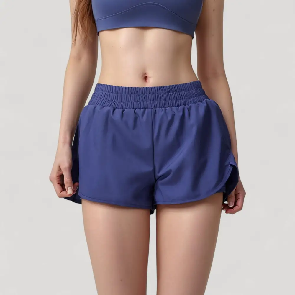 High-Waist Elastic-Waist Built-In-Liner Side-Pocket Running Shorts