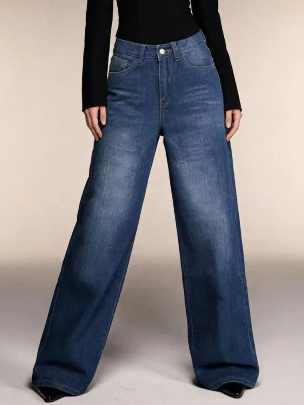 Balanced High Waist Wide Leg Denim Jeans