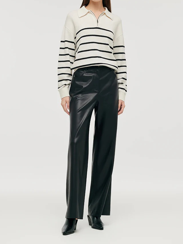 Wool Black And White Stripe Women Sweater