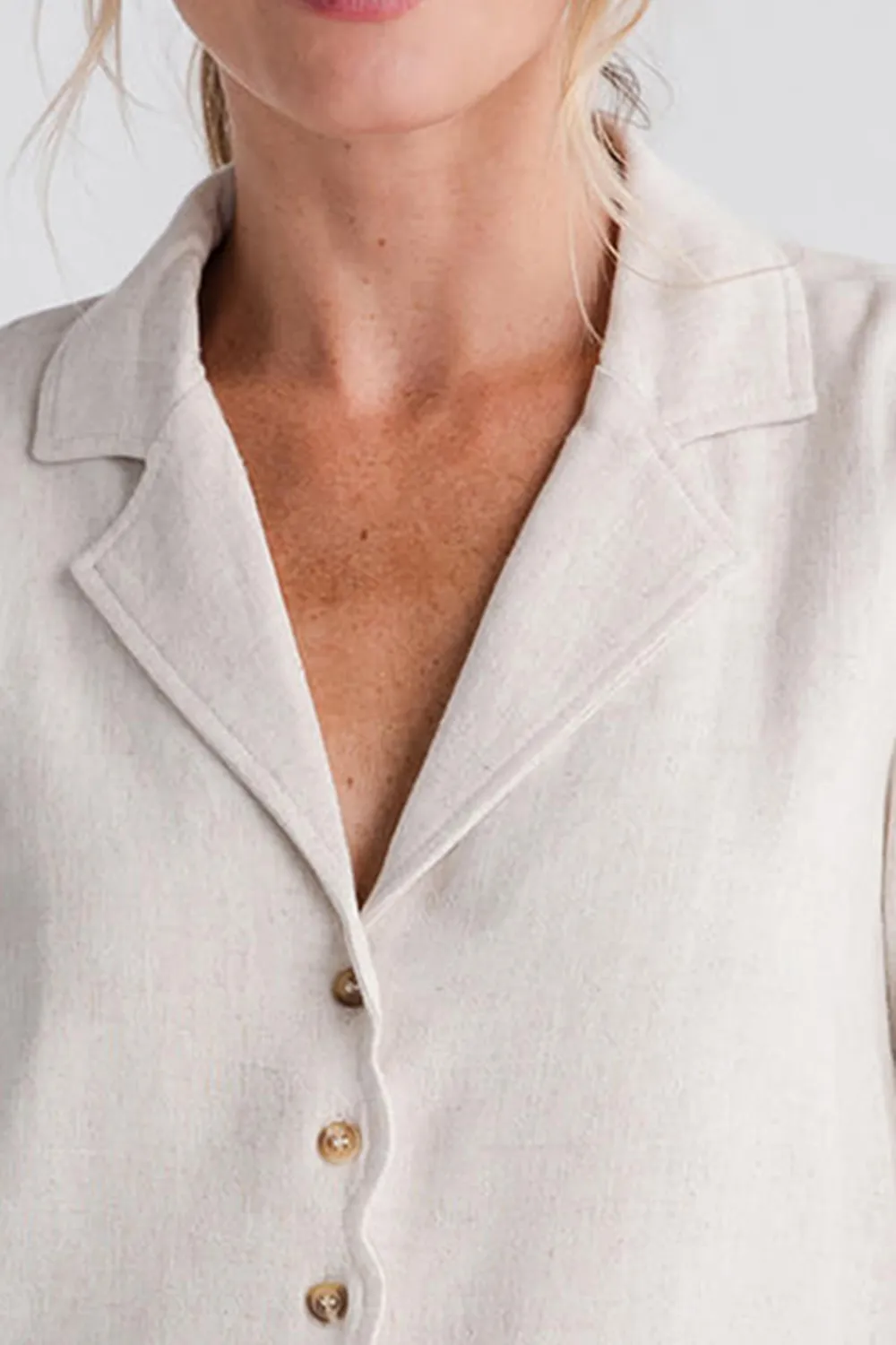 Scallop Edge Short Sleeve Shirt - Oatmeal