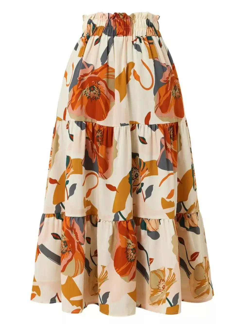 Full Size Print Tiered Ruffle Midi Skirt Plus Size