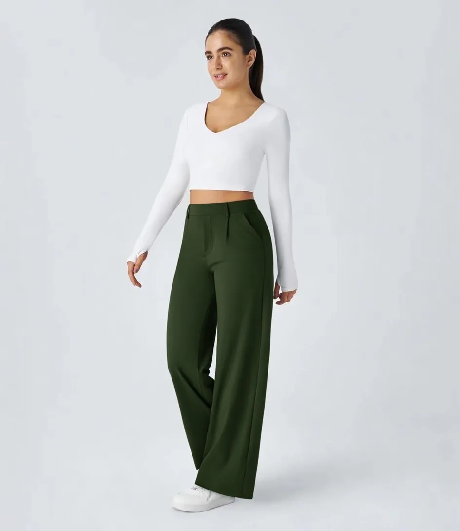 High-waist Pocket Straight-leg Work Pants