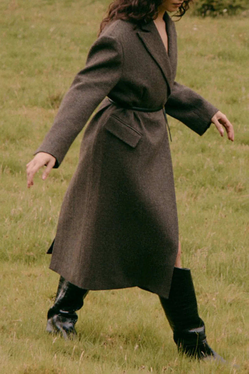 Wool Blend Tailored Long Coat