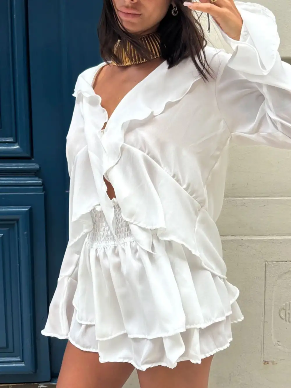 Simple Ruffle Trim Detail Coordinated Set