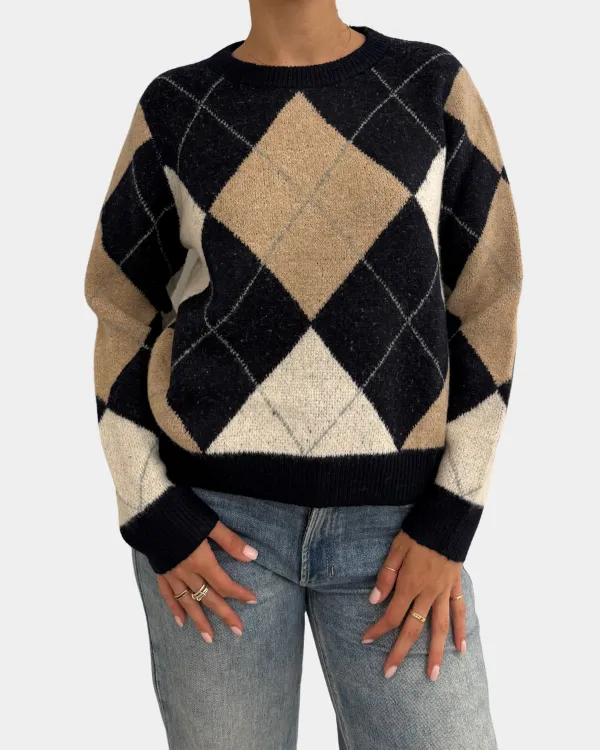 Relaxed Argyle Sweater Sweaters