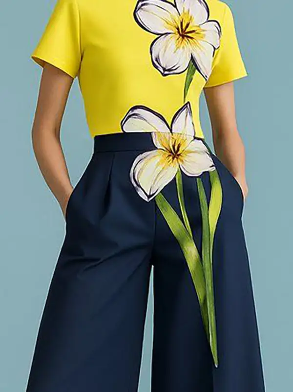 Print Round Neck Short Sleeve Floral T-Shirt