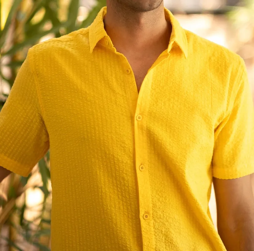 Yellow Short Sleeve Seersucker Shirt