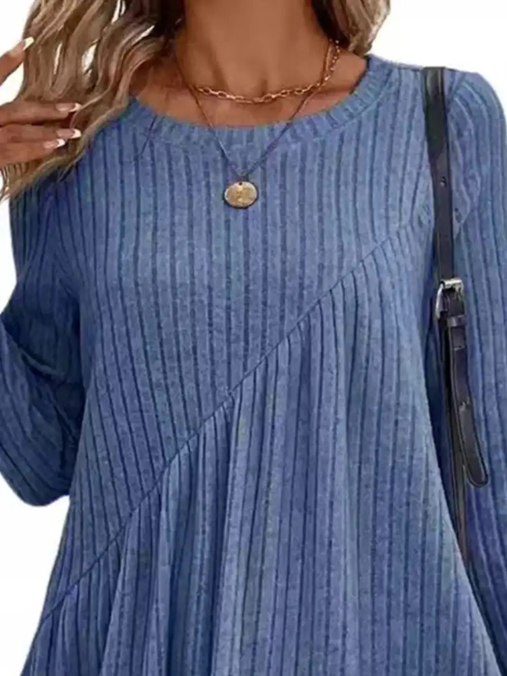 Layered Detail Ribbed Knit Long Sleeve Sweater Dress