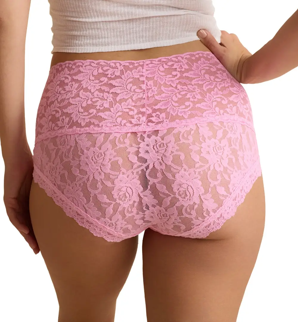 Classic High-Waist Stretch-Lace Cotton Boyshort Panty