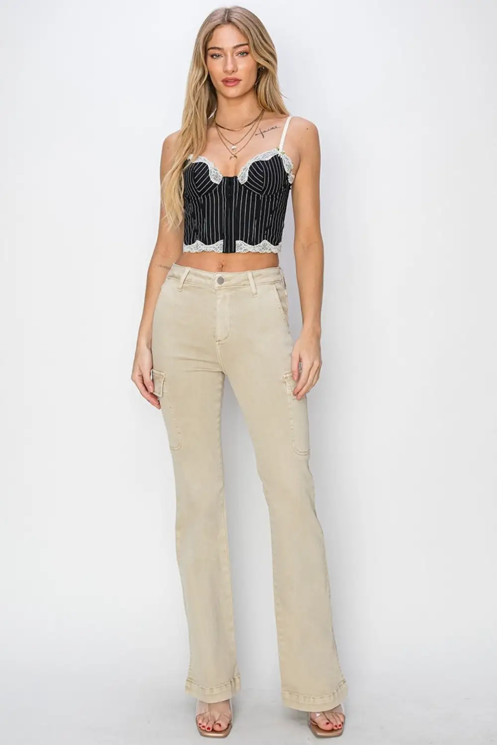 Balanced High Waist Flare Leg Slit Denim Jeans