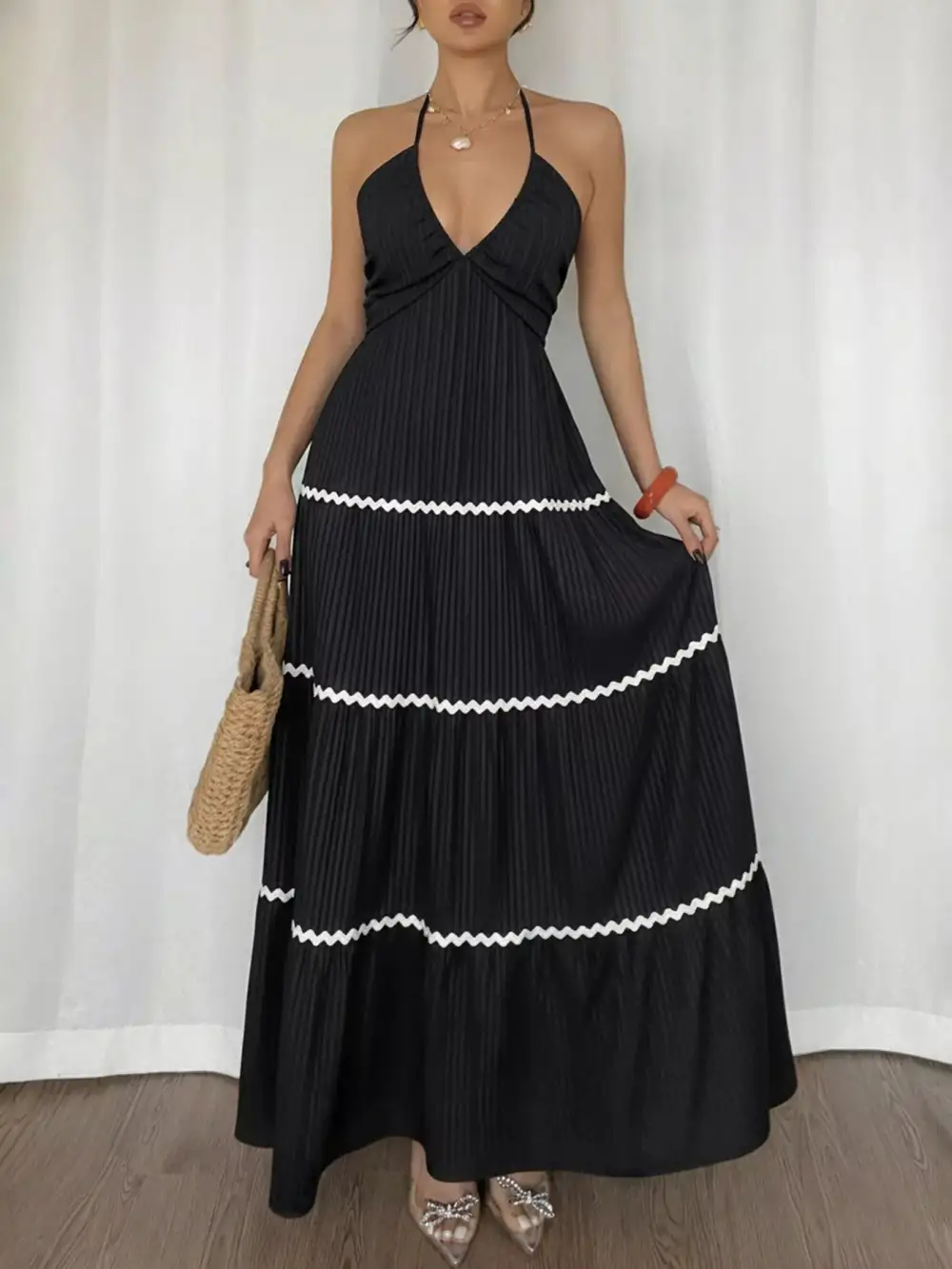 Ruched Halter Maxi Dress