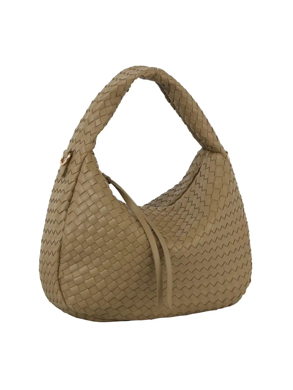 Polished Detail Woven Pocketed Faux Leather Hobo Shoulder Bag