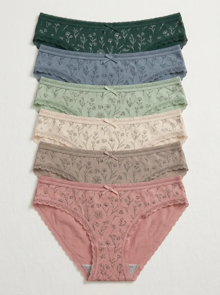 Women's Floral Bow Detail Lace Trim Classic Briefs 6-Pack