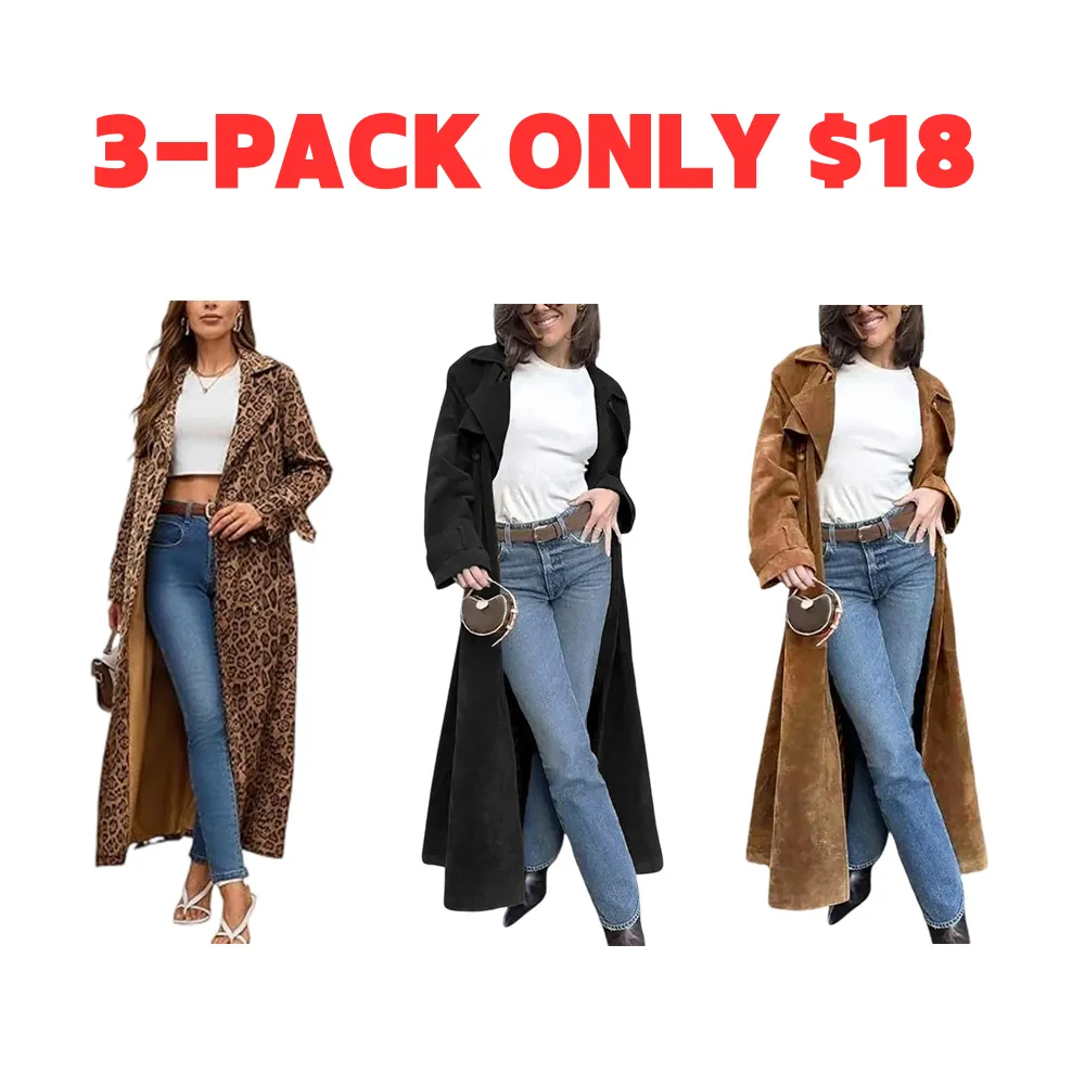 Women's Autumn And Winter Faux Suede Long Trench Coat Notched Lapel Double-Breasted Long Coat With Belt Casual Longline Outerwear Womenswear Jackets