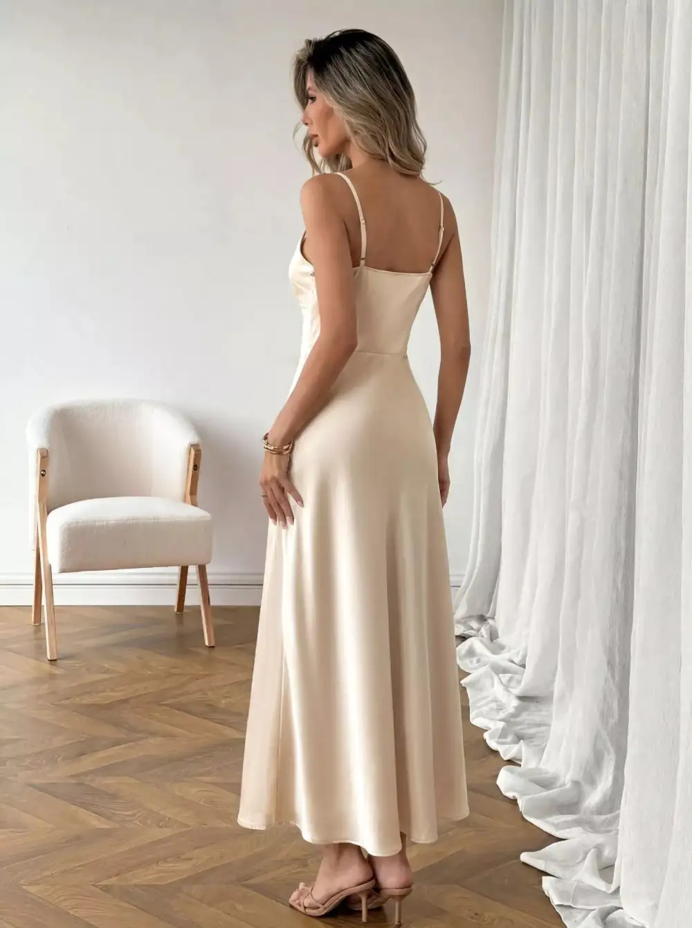 Satin V Neck Maxi Dress