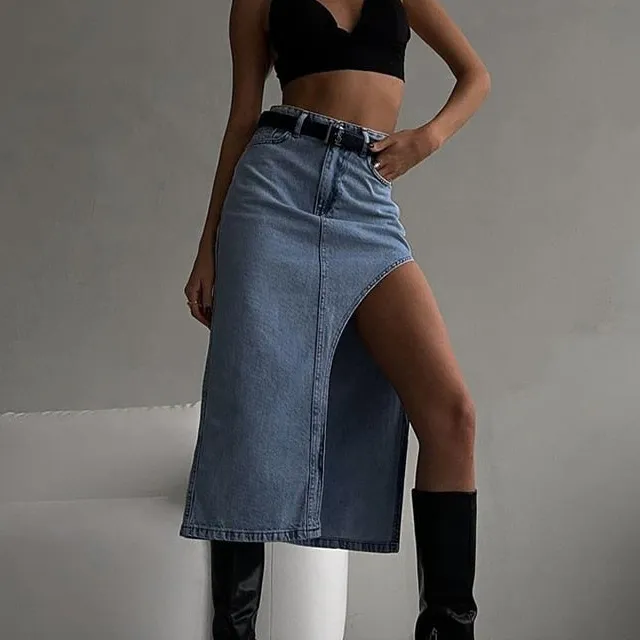 Denim Knitted Bodycon Skirt