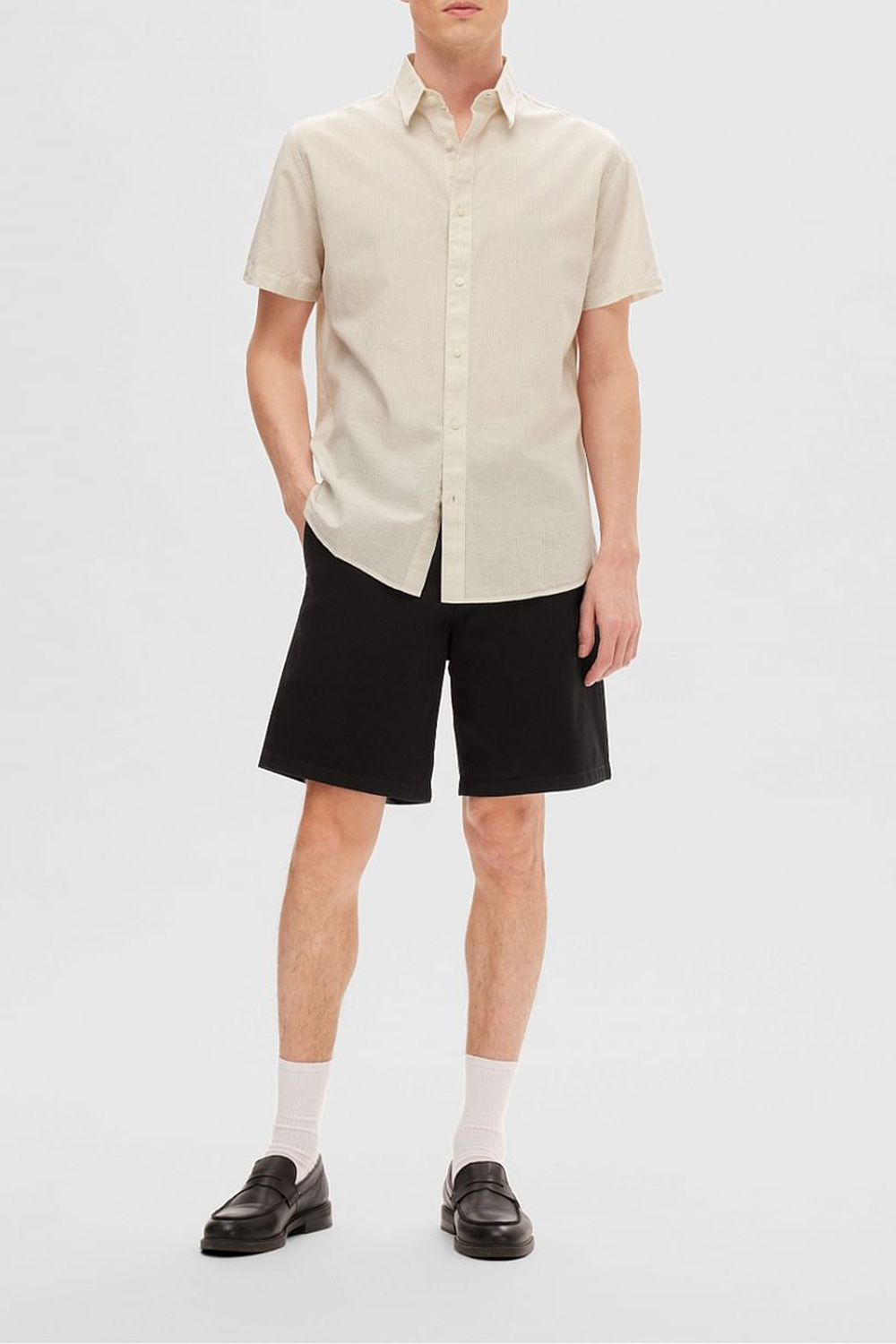 Black Mid Rise Cotton Chino Shorts