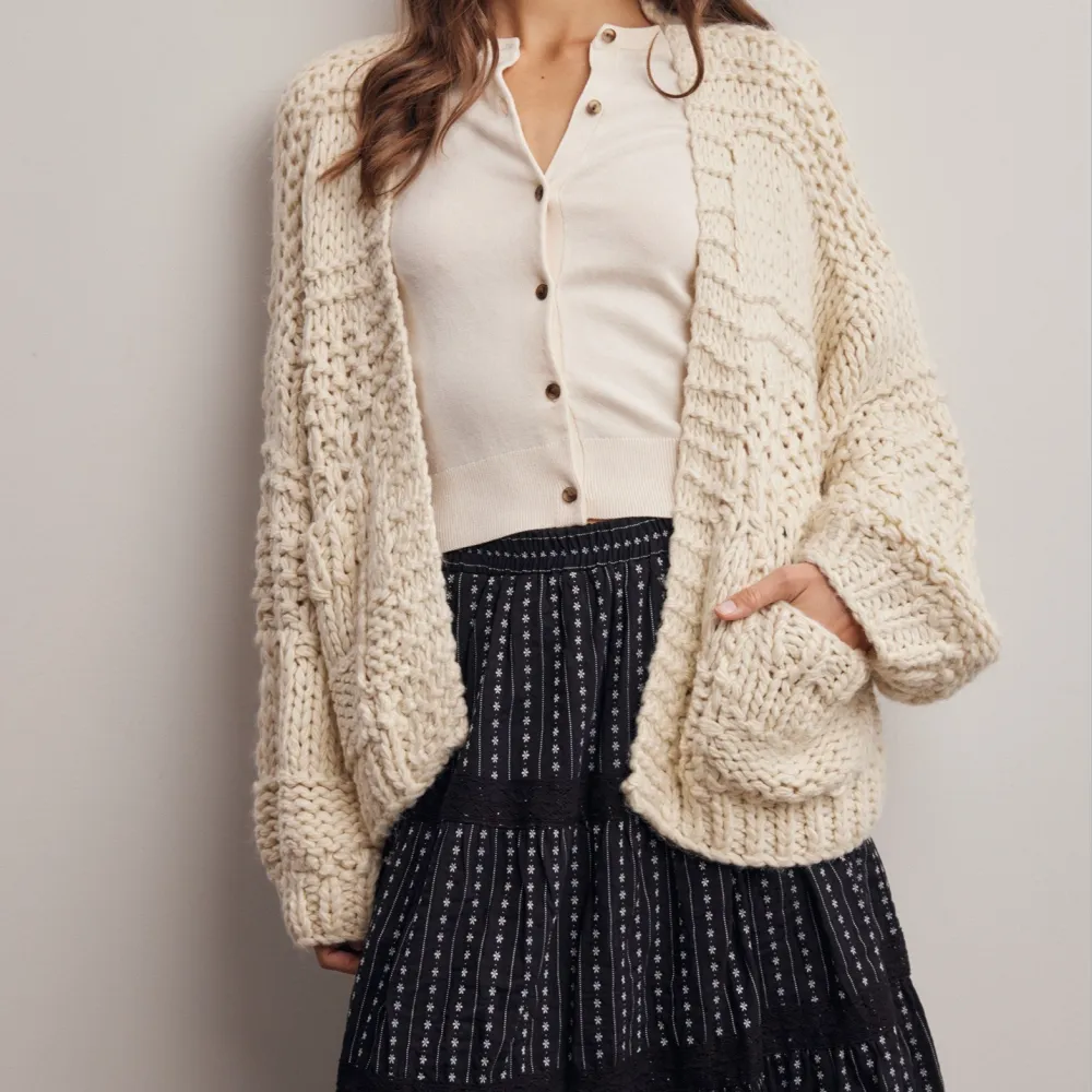 Open Front Chunky Knit Ribbed Cardigan