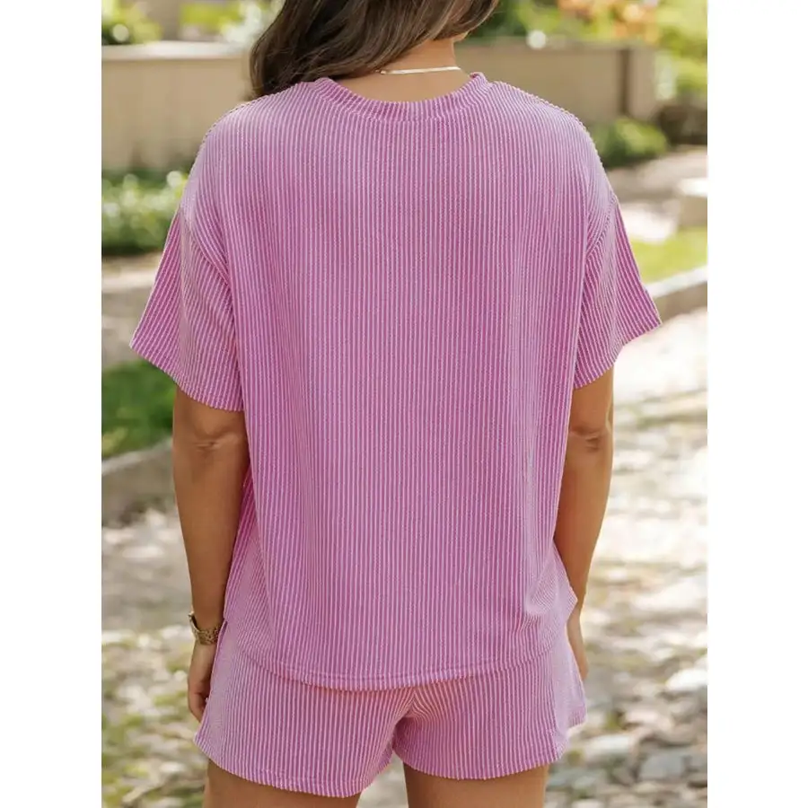 Ribbed Short Sleeve Top and Shorts Two Piece Set