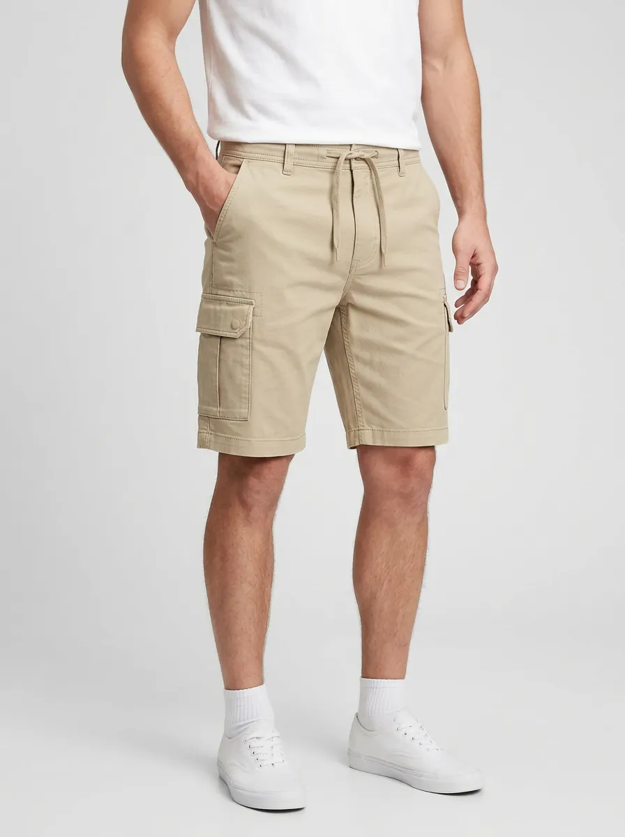 Men's Casual Khaki Drawstring Cargo Shorts