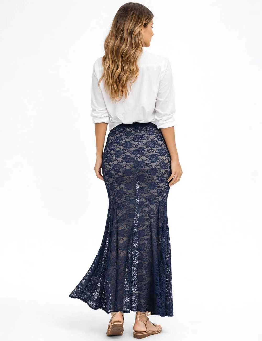 Chic Lace Flared Hem Maxi Skirt