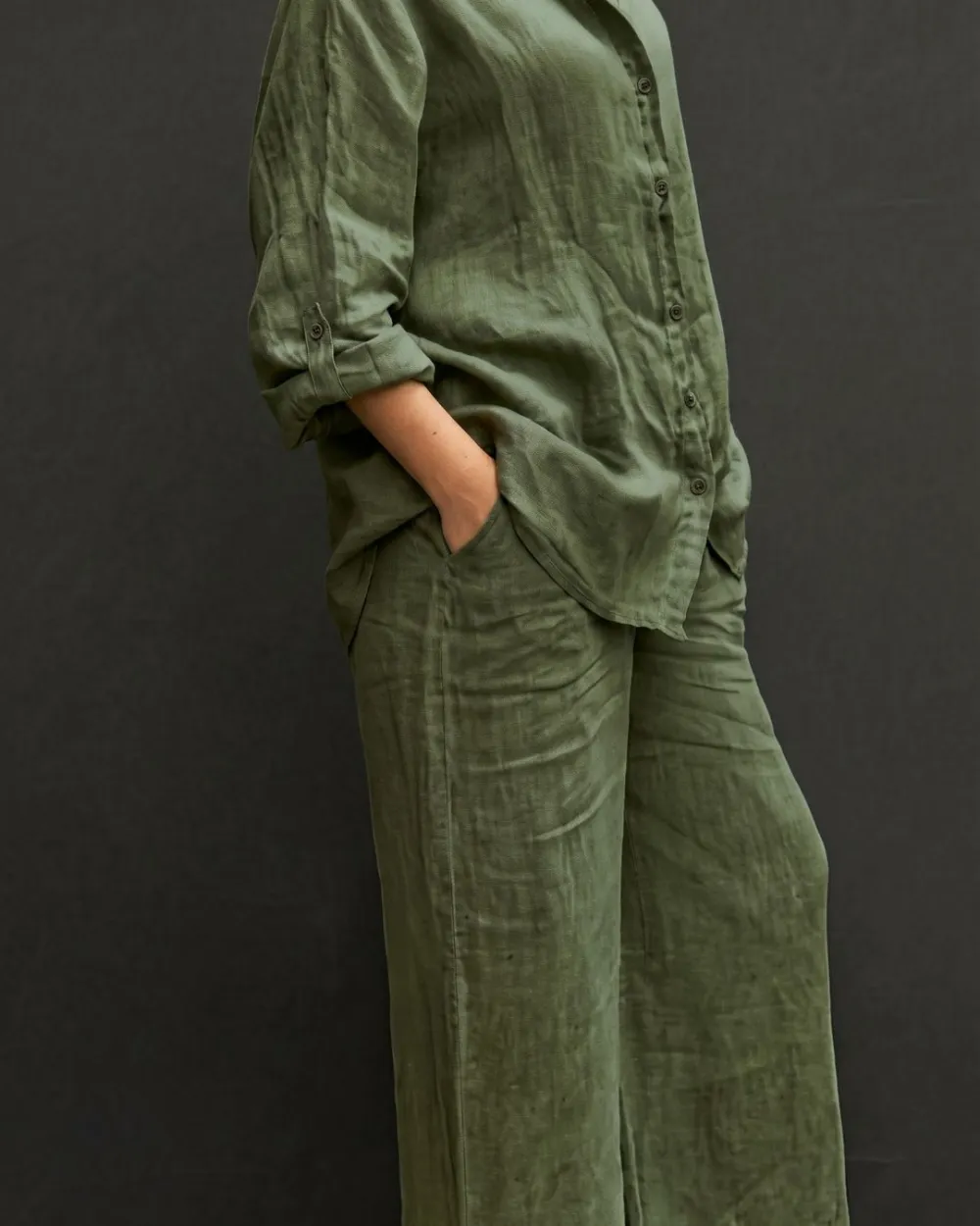 Casual Cozy Breathable Shirt and Wide Leg Pants Outfit