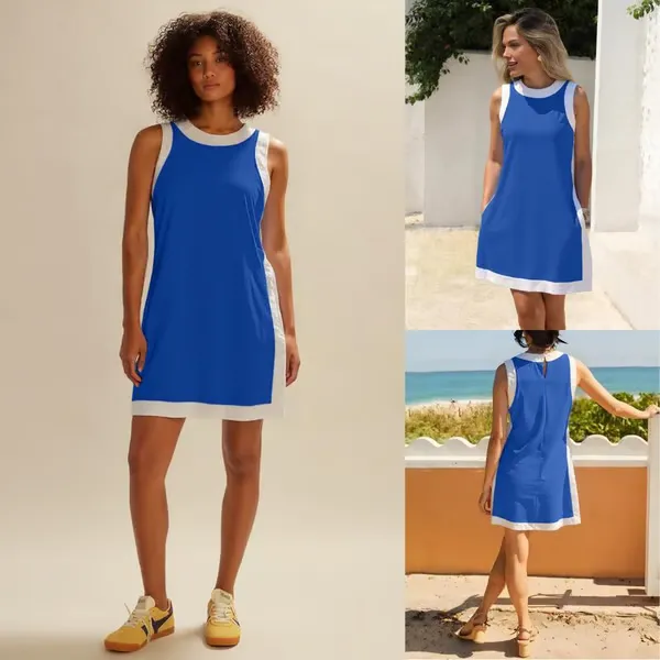 Women's 2-Piece Sets Color Block Crewneck Sleeveless Top + Skirt & Shorts w/ Pockets 🔥