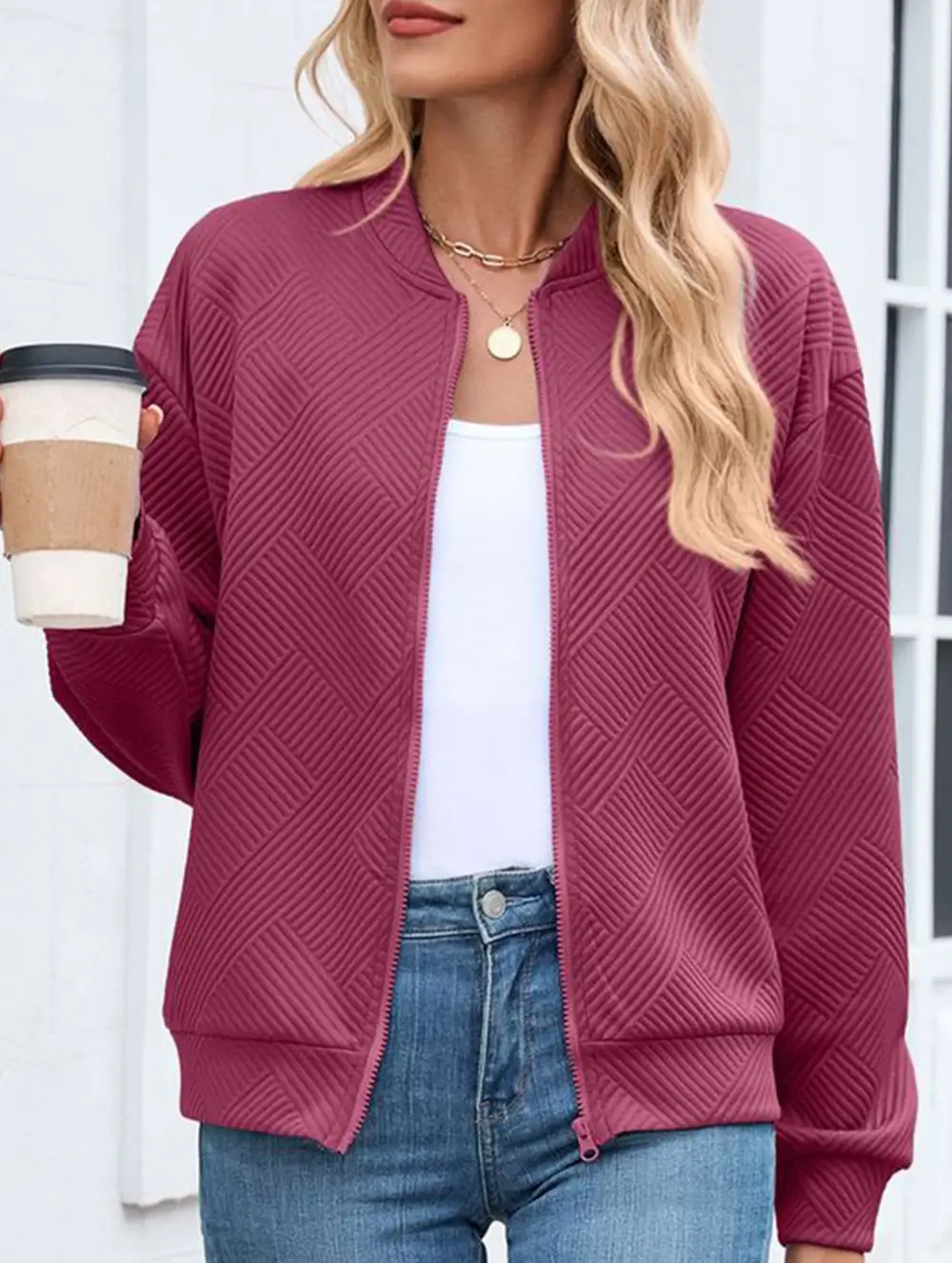 Crew Neck Zipper Loose Long Sleeve Sweatshirt