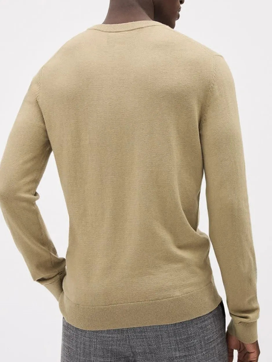 Beige Crew Neck Long Sleeve Knit Sweater