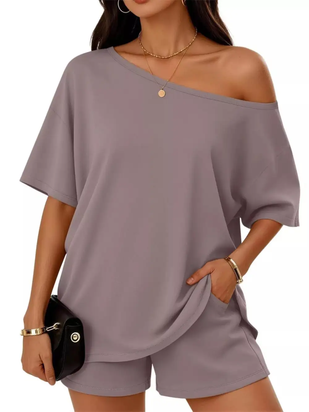 Boat Neck Tee Shorts Set