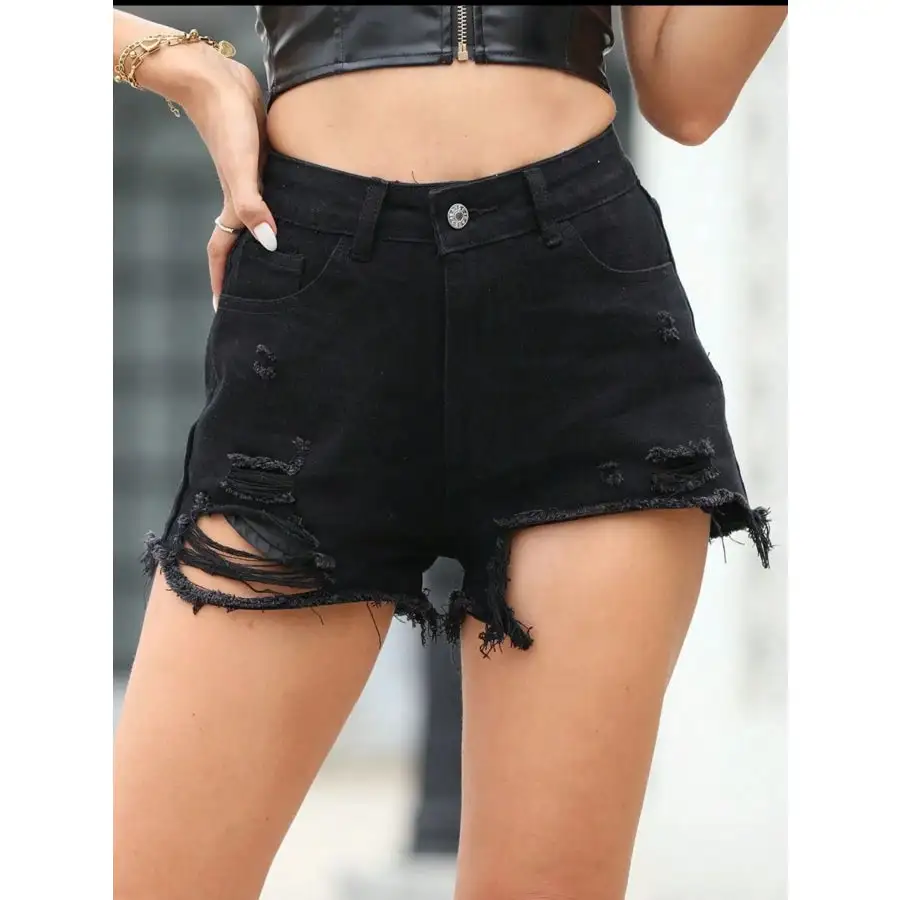 Distressed High Waisted Denim Shorts