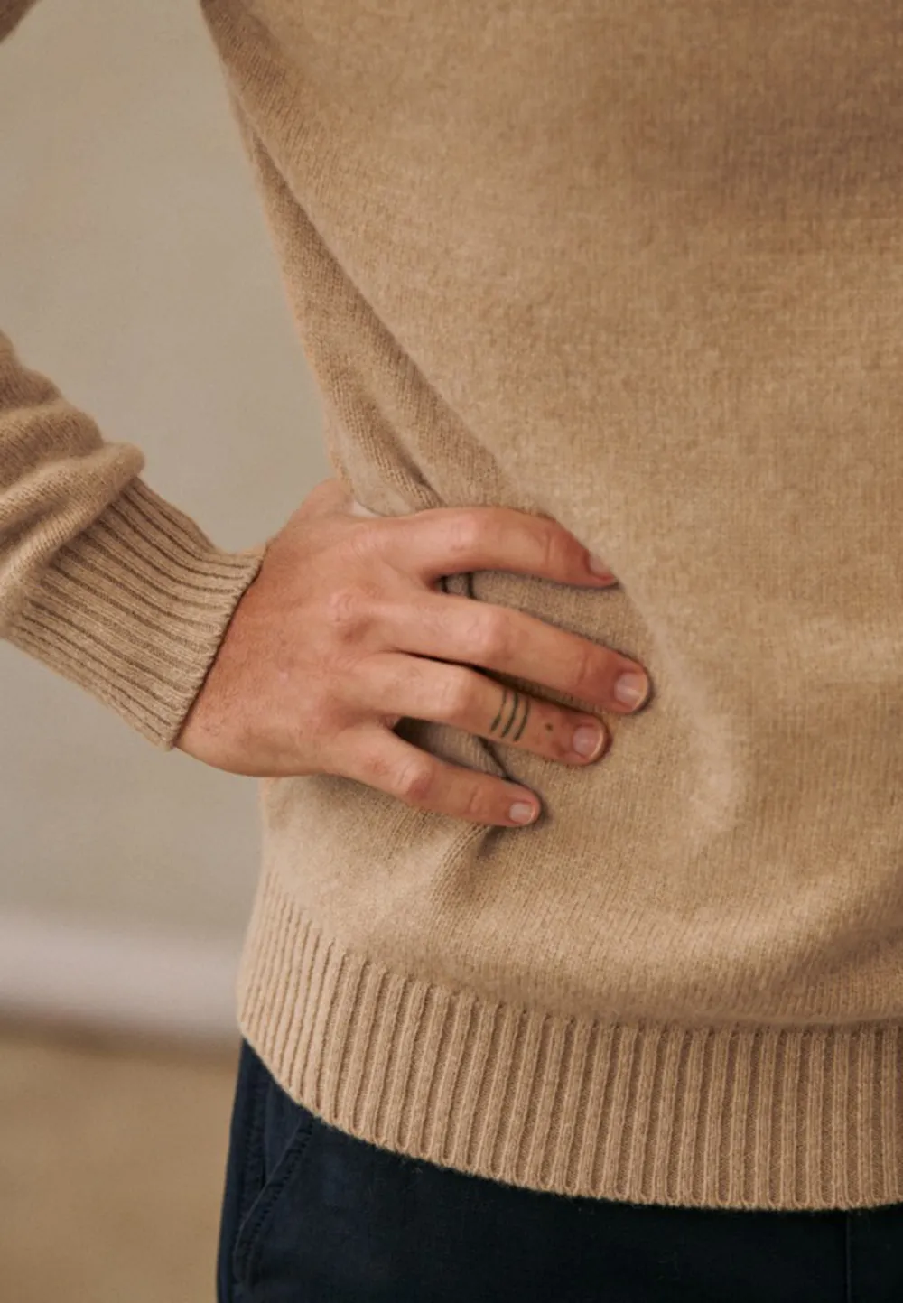 Beige Lightweight Knit Crew Neck Sweater