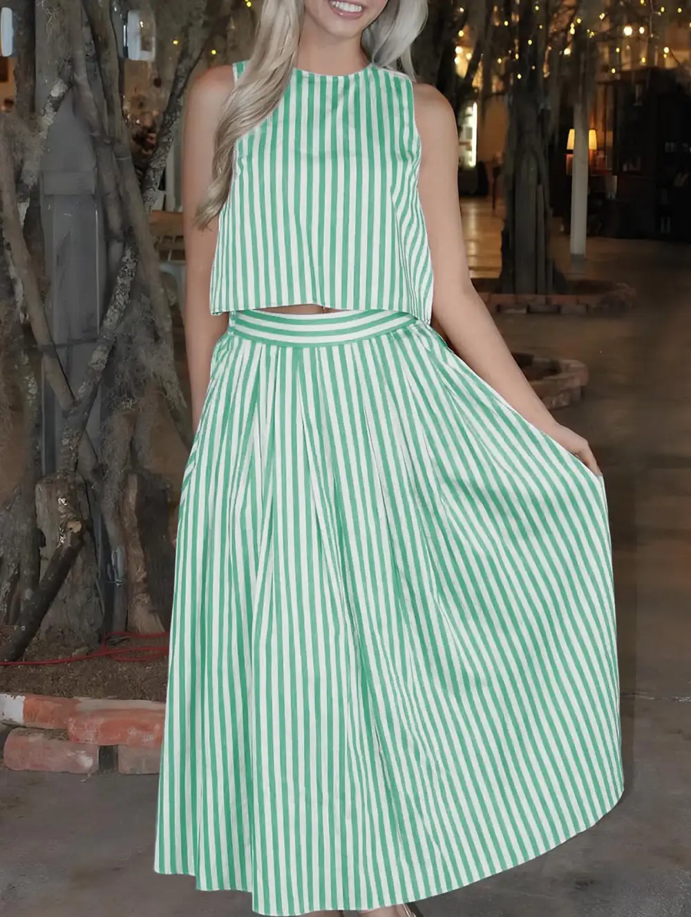 Stripe Tank A-Line Skirt Set