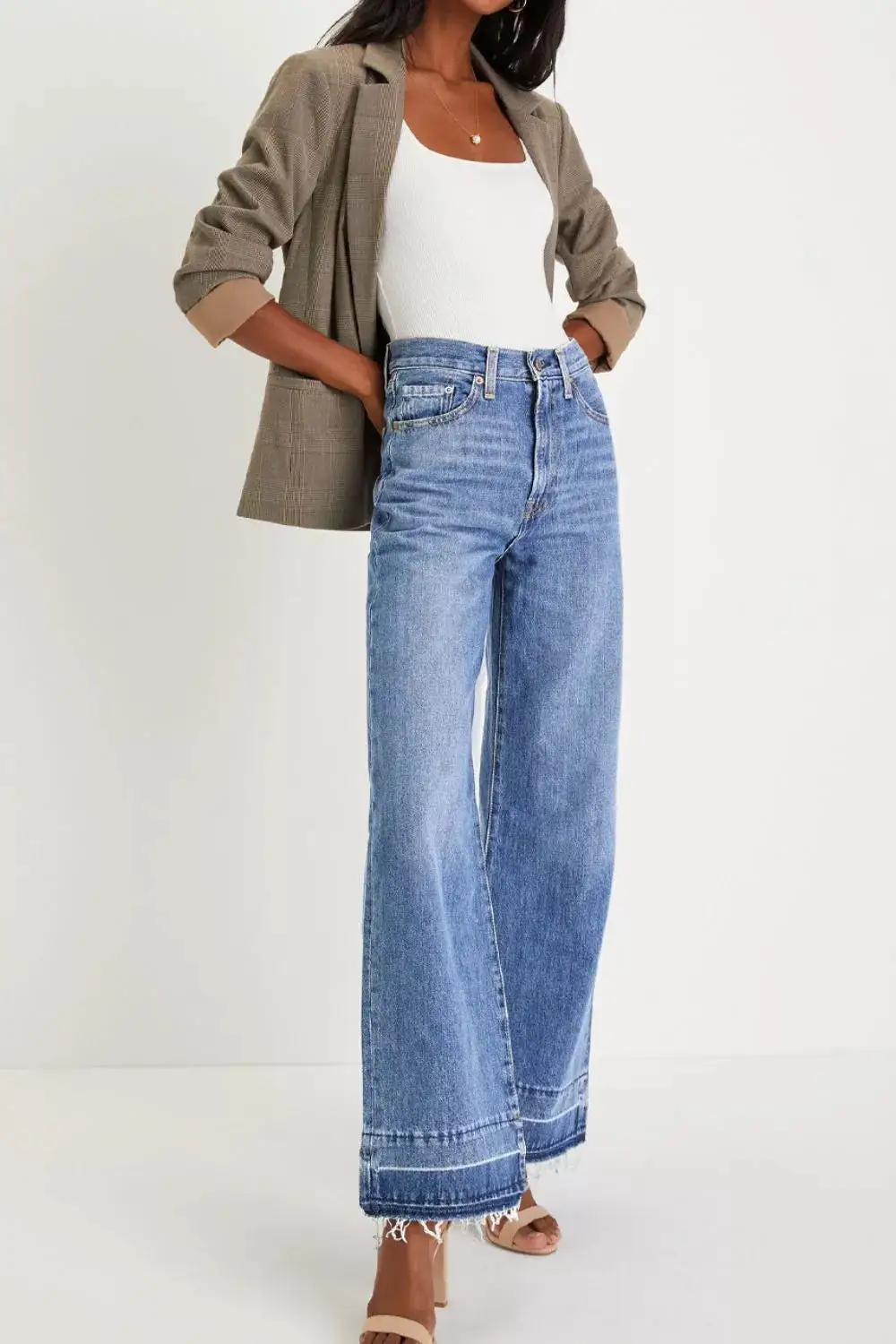 Straight Leg Subtle Texture Denim Jeans