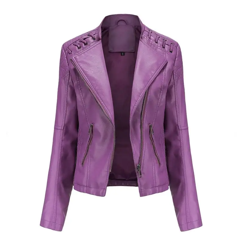 Lapel Faux-Leather Leather Casual Outerwear Jacket