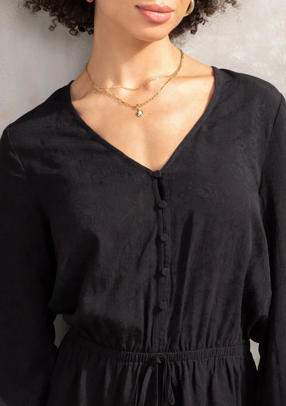 Half Button V-Neck Long Sleeve Romper