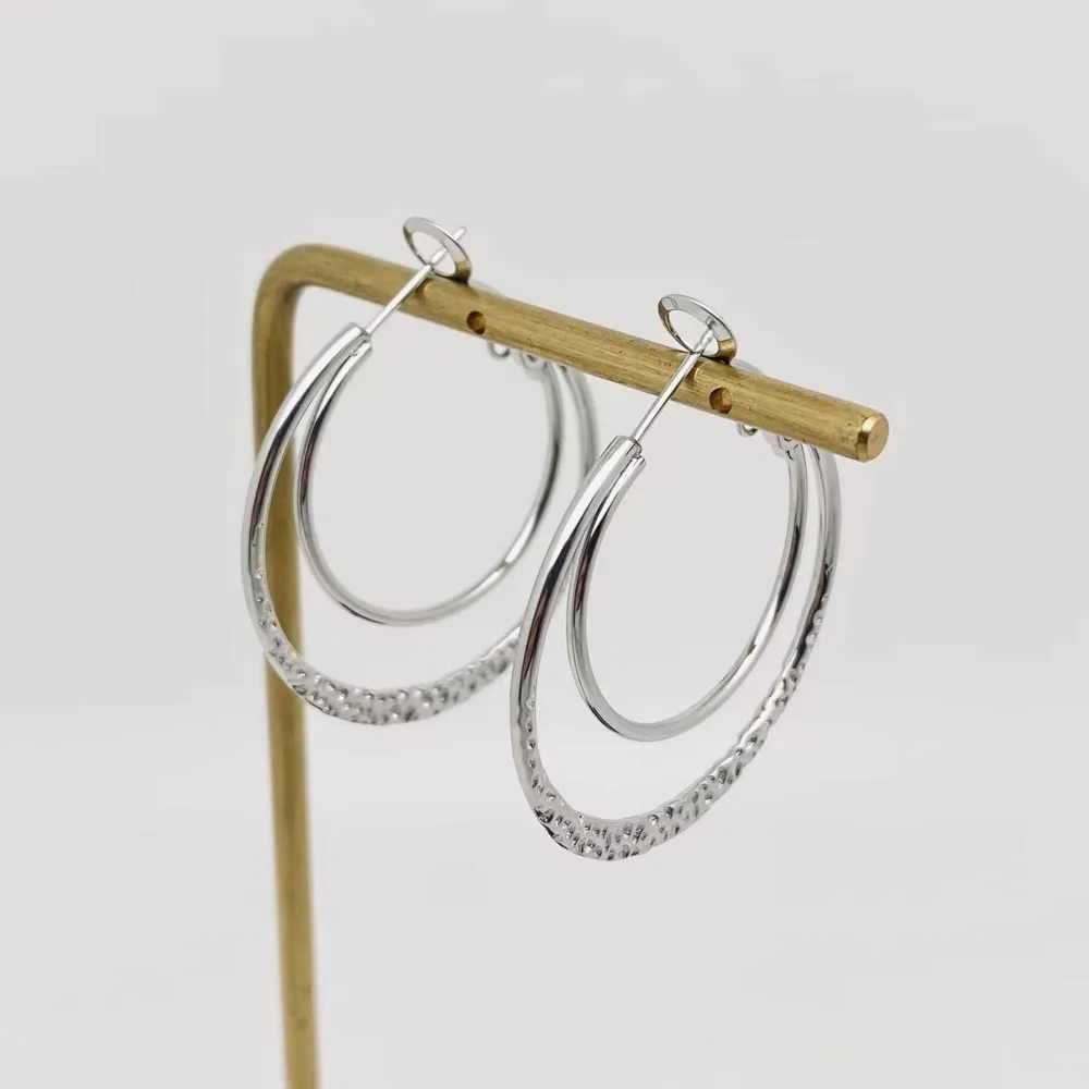 Stainless Steel Double Loop Design Plated Hoop Earrings