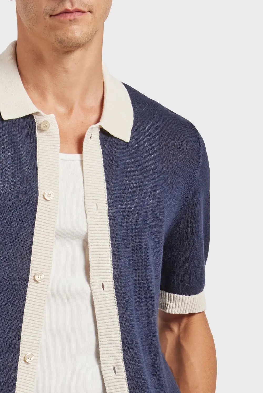 Contrast Rib Trims Knit Shirt