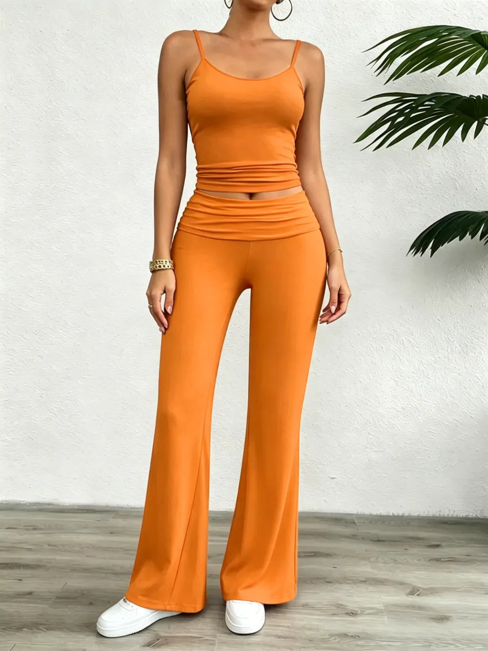 Women's two-piece set: strapless cropped top and trousers