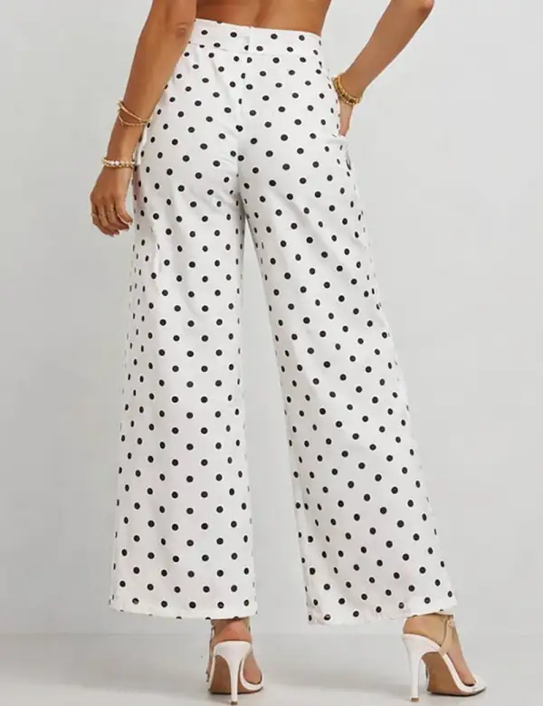 Polka Dot Button Front Pocket Wide Leg Denim Pants