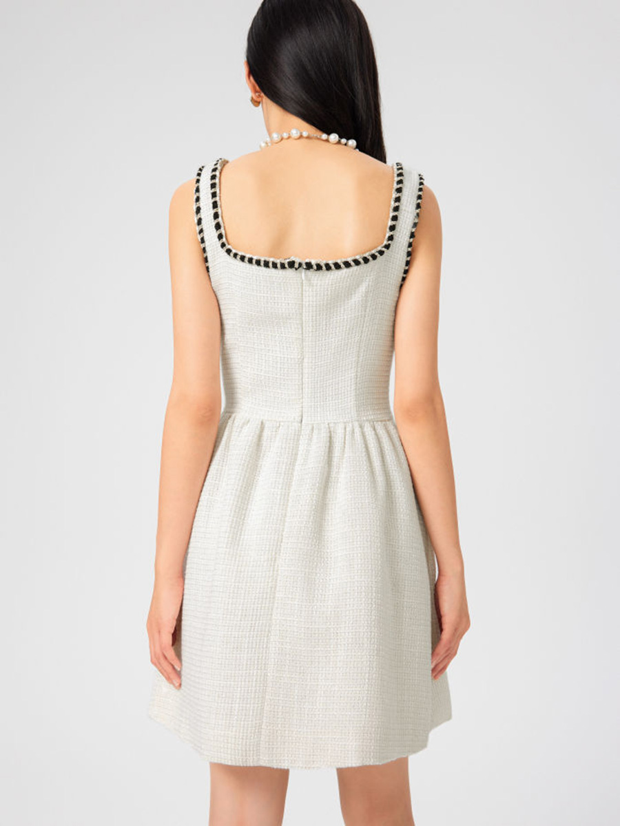 Tweed U-Neckline Solid Mini Dress