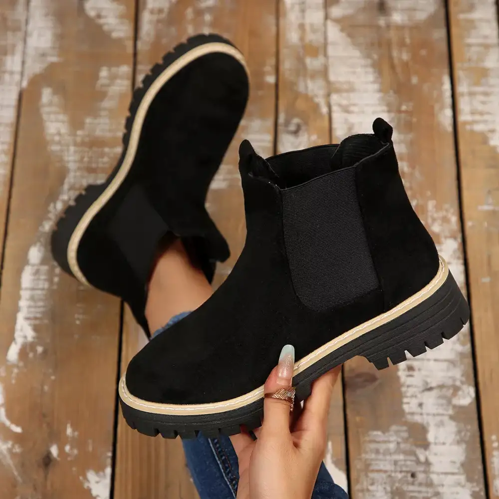 Layered Round Toe Block Heels Boots