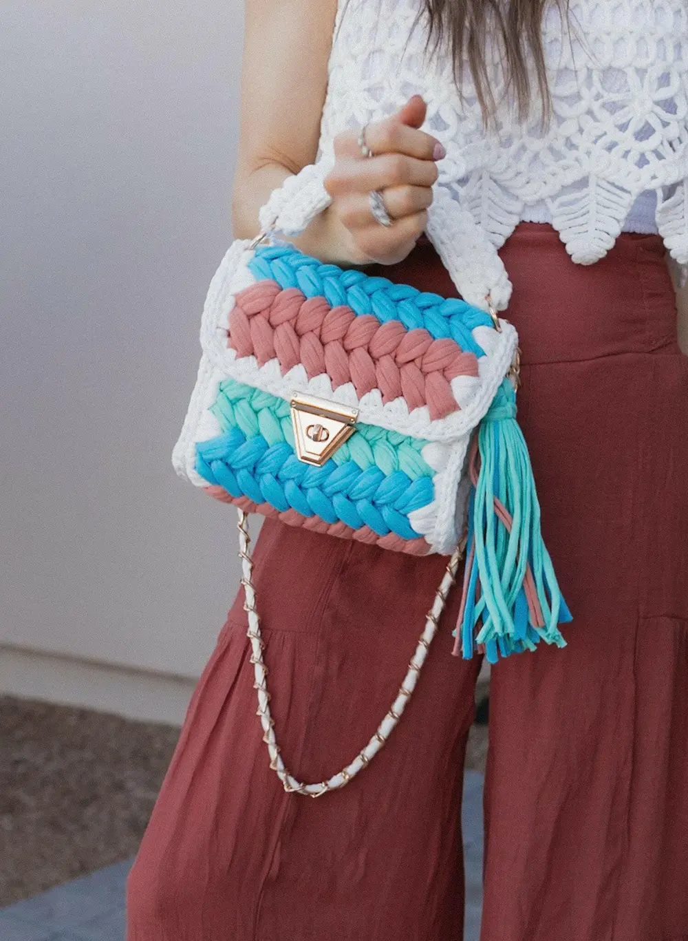 Textured Crochet Clutch Bag