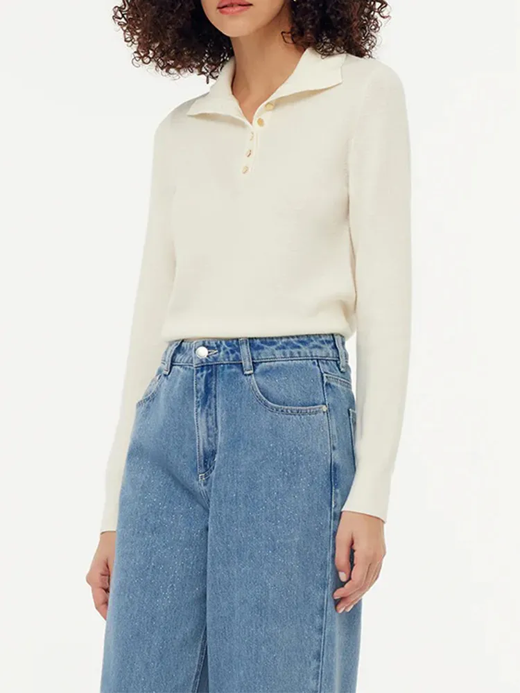 Wool Half Button Turtleneck Women Sweater