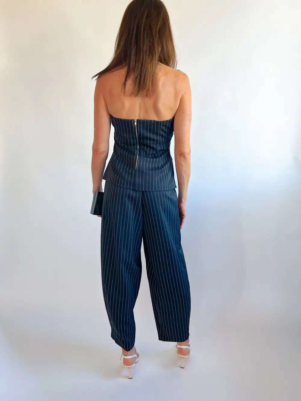 Pinstriped Strapless Top And Pants Set