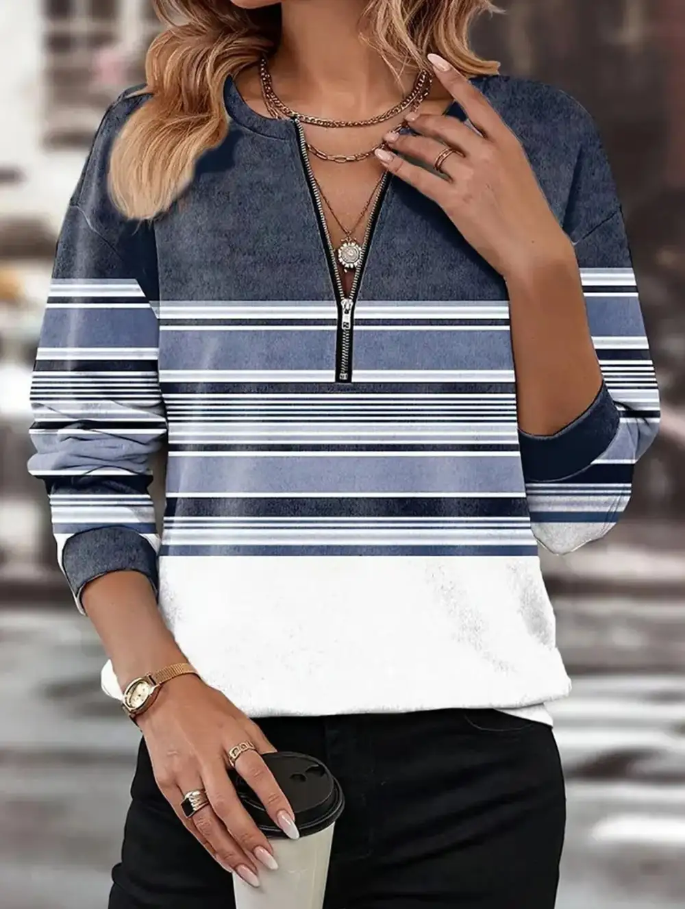 Panel Loose V Neck Sweatshirt