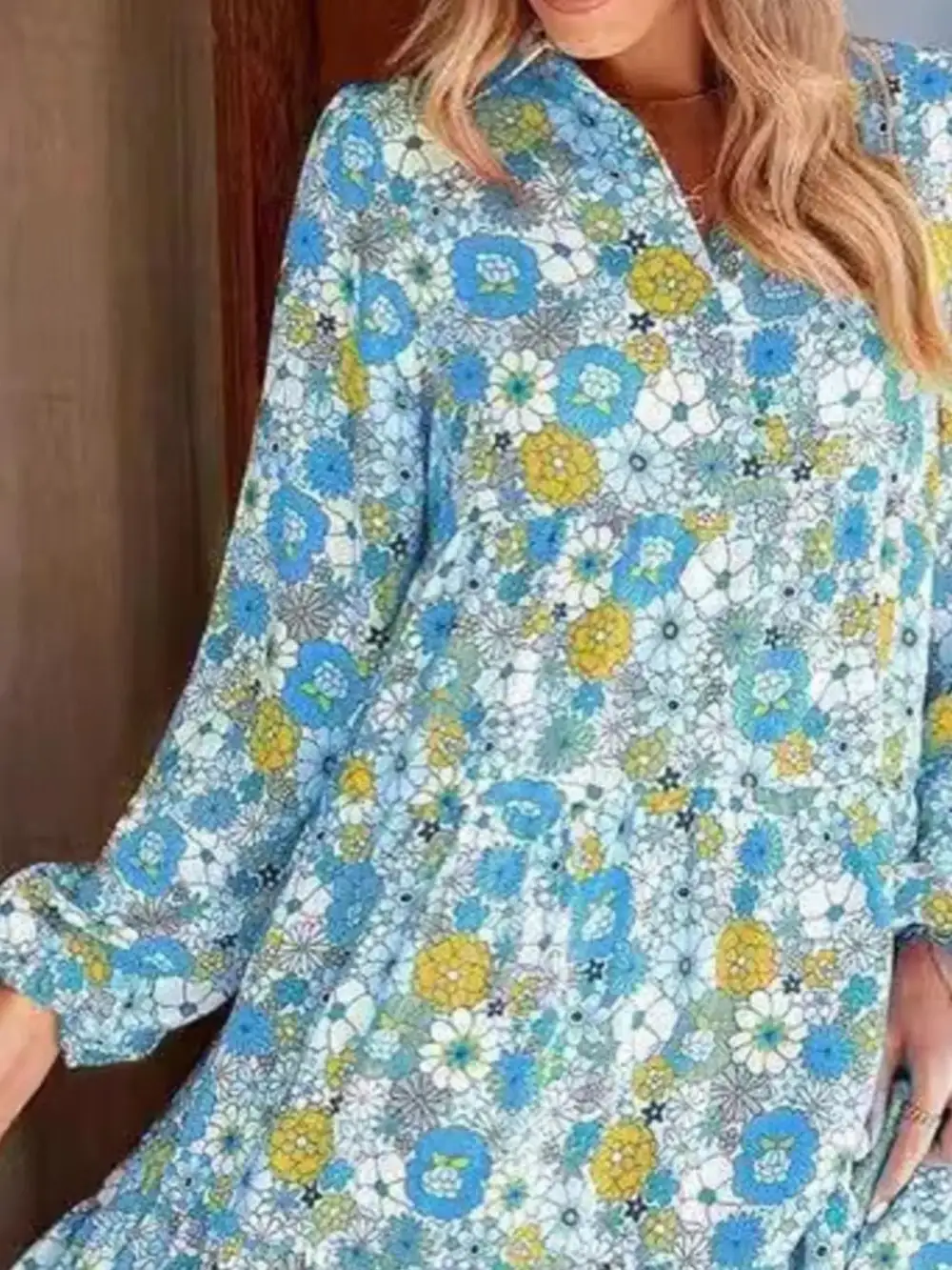 Textured Detail Floral Printed Midi Dress
